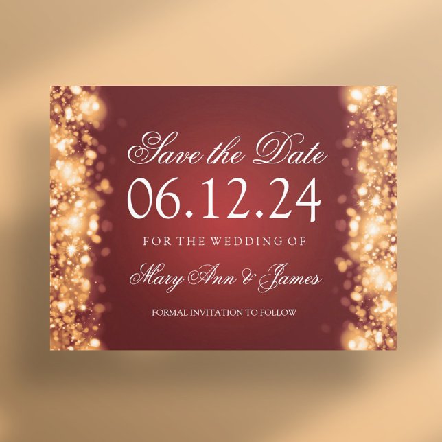 Elegant Save The Date Sparkling Lights Gold Announcement Postcard (Elegant Save The Date Sparkling Lights Gold Announcement Postcard)