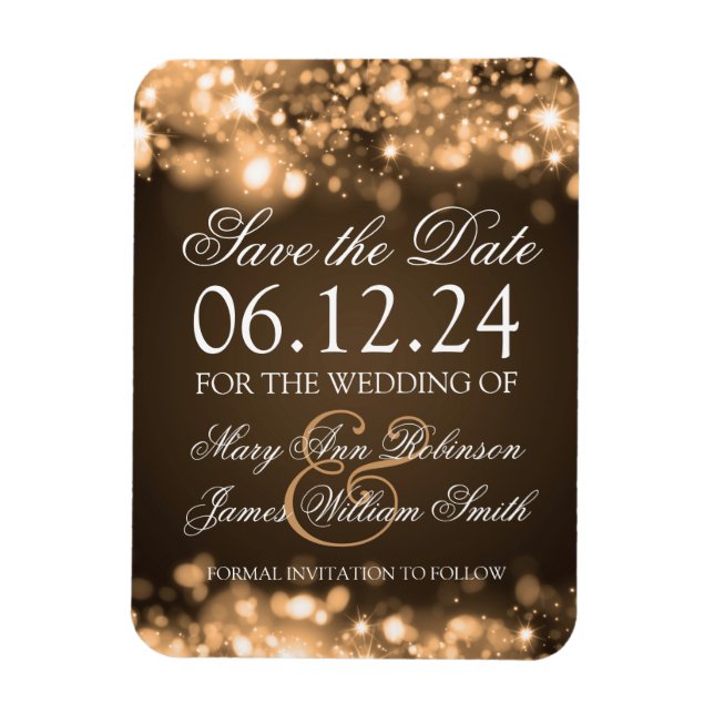 Elegant Save The Date Sparkling Lights Gold Magnet (Vertical)