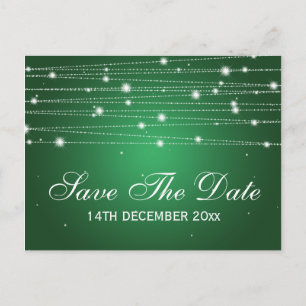 Elegant Save The Date Sparkling Lines Emerald Announcement Postcard