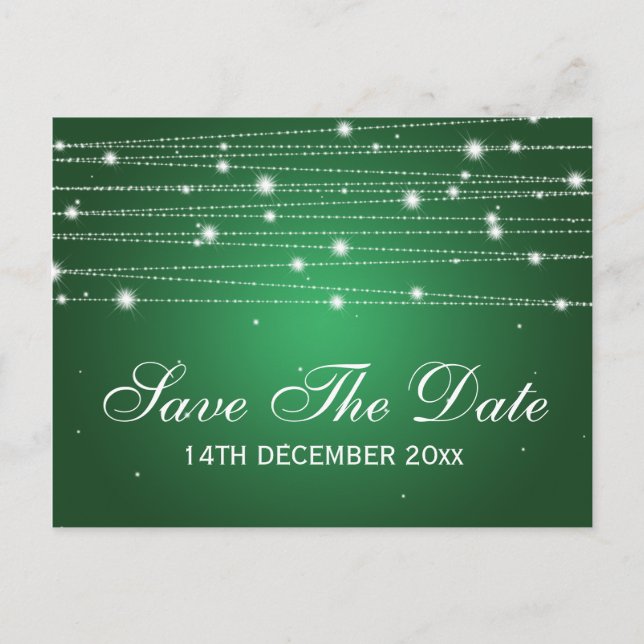 Elegant Save The Date Sparkling Lines Emerald Announcement Postcard (Front)