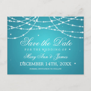 Elegant Save The Date Sparkling String Turquoise Announcement Postcard