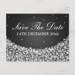 Elegant Save The Date Star Sparkle Black Announcement Postcard