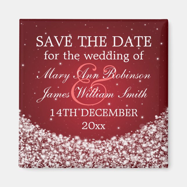 Elegant Save The Date Star Sparkle Red Magnet (Front)