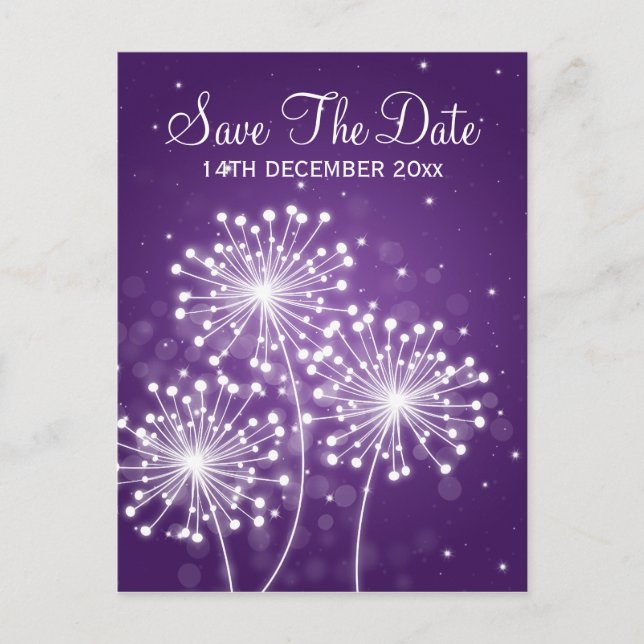 Elegant Save The Date Summer Sparkle Purple Announcement Postcard (Front)