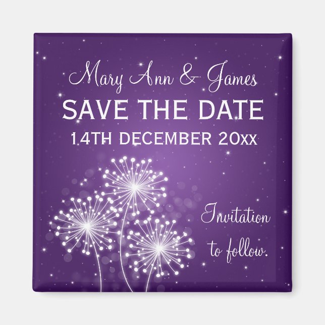 Elegant Save The Date Summer Sparkle Purple Magnet (Front)