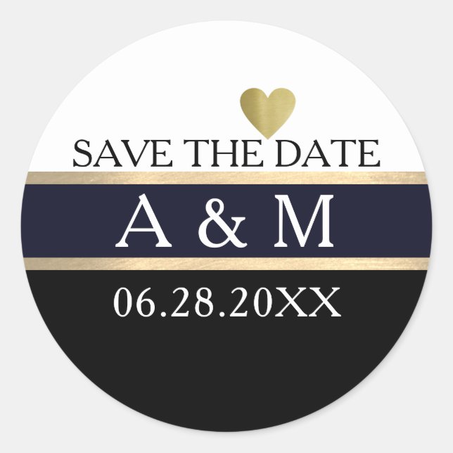 elegant save the date wedding black  classic round sticker (Front)