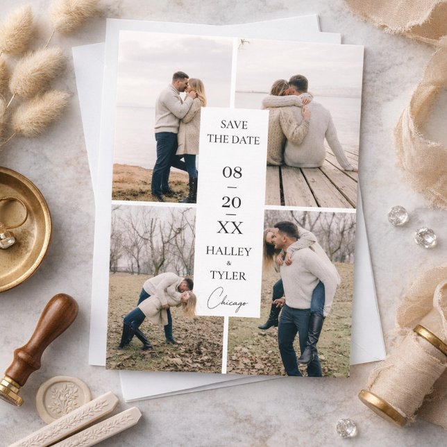 Elegant Save the Date Wedding Photo Collage Invitation (Creator Uploaded)