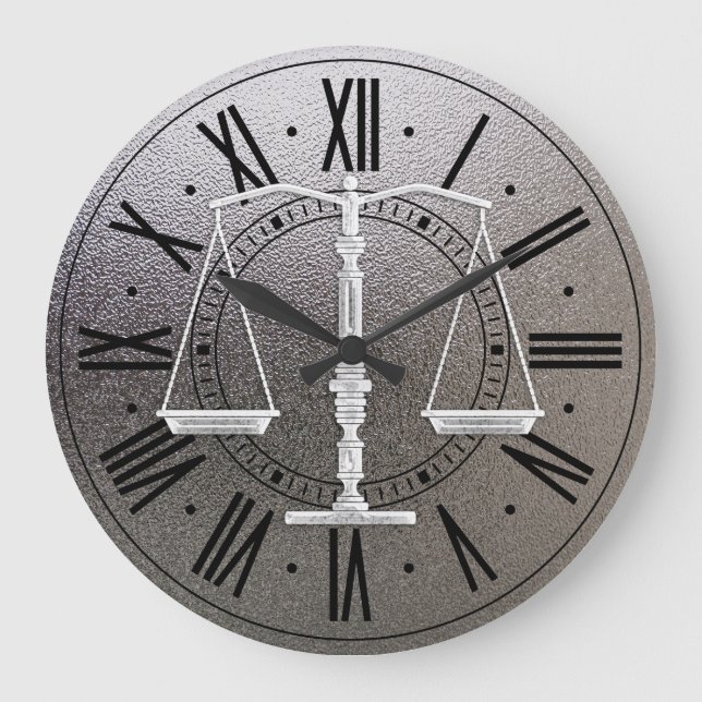 Elegant Scales of Justice | Graphic Metallic Large Clock (Front)