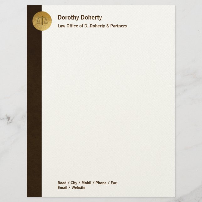 Elegant Scales of Justice | LAW OFFICE Letterhead (Front)