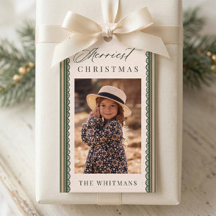 Elegant Scallop Lace Border Christmas Photo Gift Tags