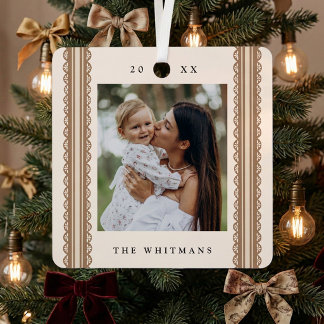 Elegant Scallop Ribbon Frame Christmas Photo Metal Tree Decoration