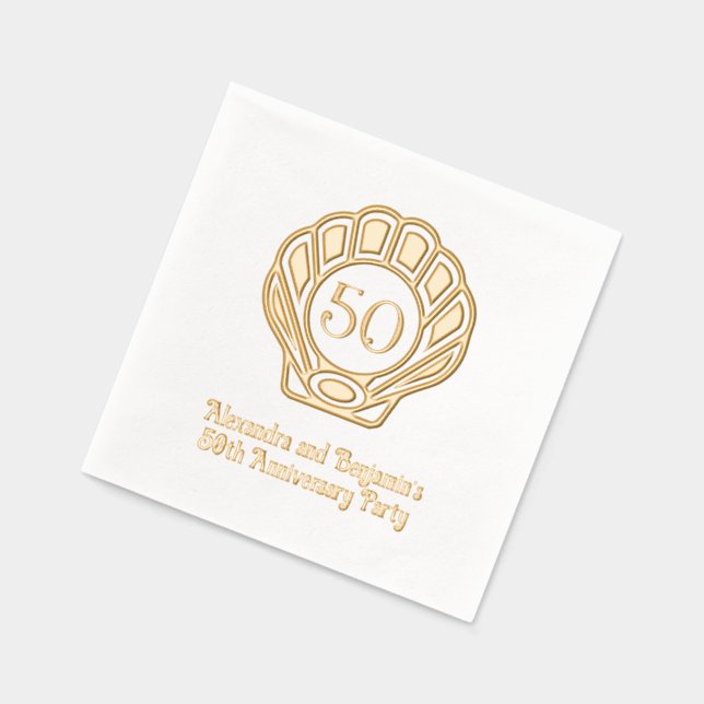 Elegant Scallop Shell Seashell Anniversary Party  Foil Napkins (Left)