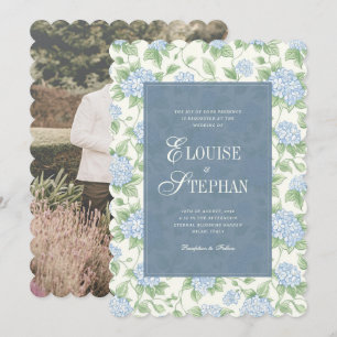 Elegant Scalloped Edge Blue Sage Hydrangea Wedding Invitation