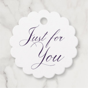 Elegant Scalloped Edge Purple Script Wedding Favo Favour Tags