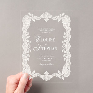 Elegant Scalloped Edge White Lace Wedding Acrylic Invitations