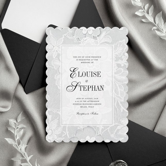 Elegant Scalloped Edge White Lace Wedding Invitation (Creator Uploaded)