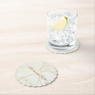Elegant Scalloped Gold Floral Wedding Coasters