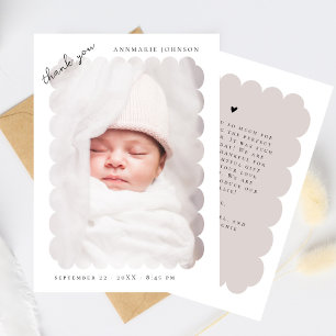 Elegant Scalloped Photo Custom Baby Shower Thank You Card