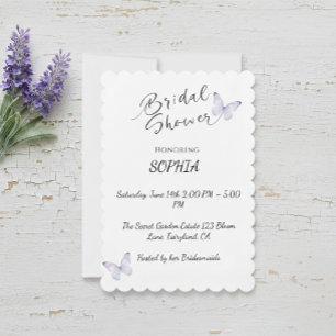 Elegant Scalloped Purple Butterfly Bridal Shower I Invitation