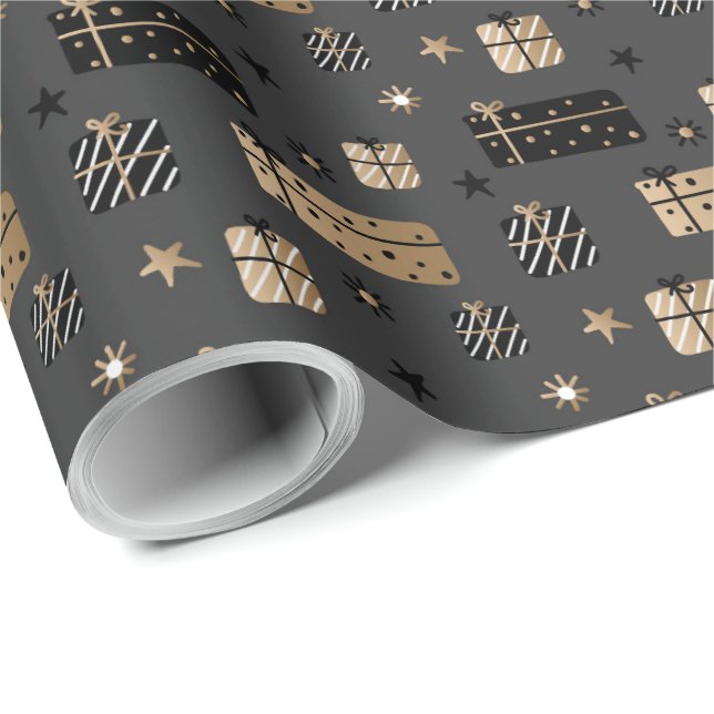 Elegant Scandi Christmas Gold & Black Wrapping  Paper (Roll Corner)