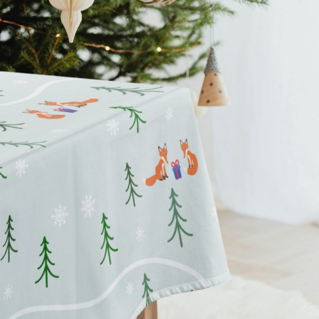 Elegant Scandinavian Christmas forest Tablecloth (Elegant mint green Scandinavian winter forest Christmas tablecloth)