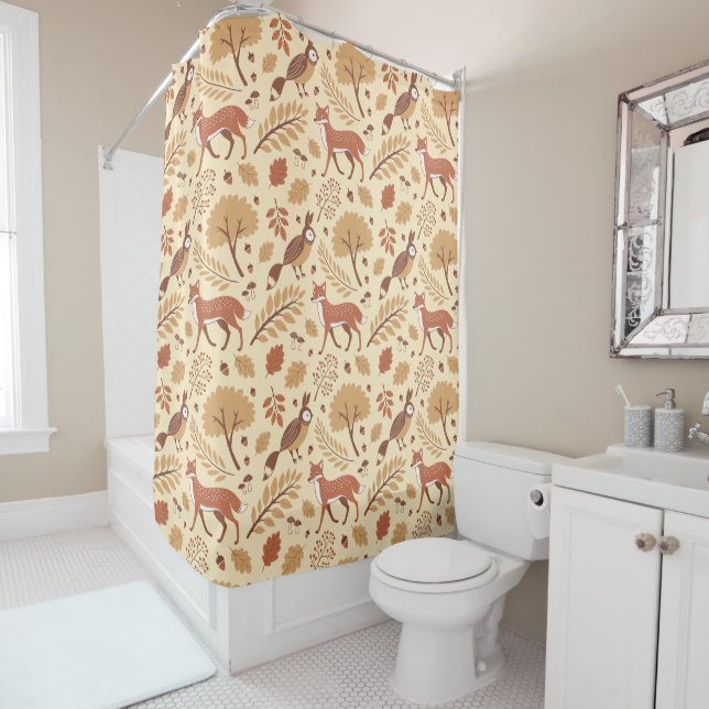 Elegant Scandinavian Fall Pattern Shower Curtain (In Situ)