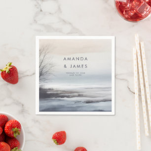 Elegant Scenic Abstract Landscape Winter Wedding Napkin