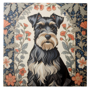 Elegant Schnauzer William Morris Inspired Floral Tile