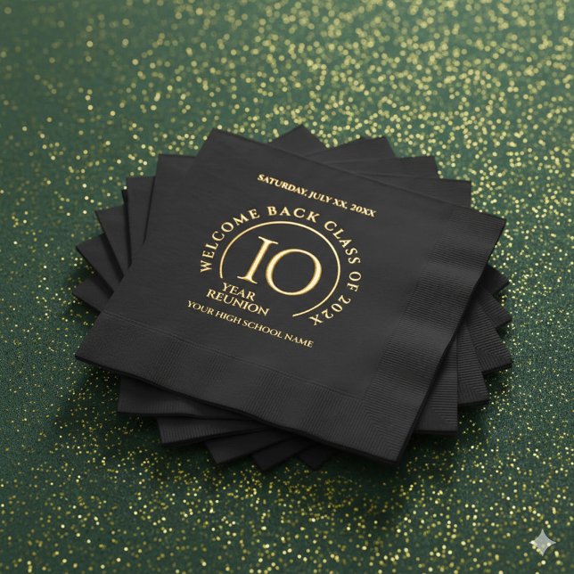Elegant School College University 10-Year Reunion Foil Napkins (Elegant 10-Year Class Reunion Foil-Stamped Napkins Cover Photo)