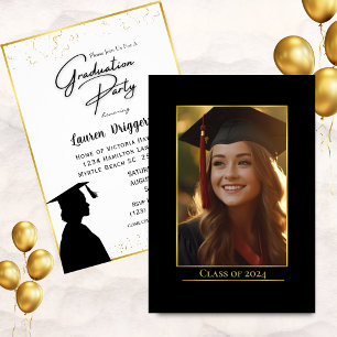 Elegant School Graduation Photo Year Glitter  Invitation