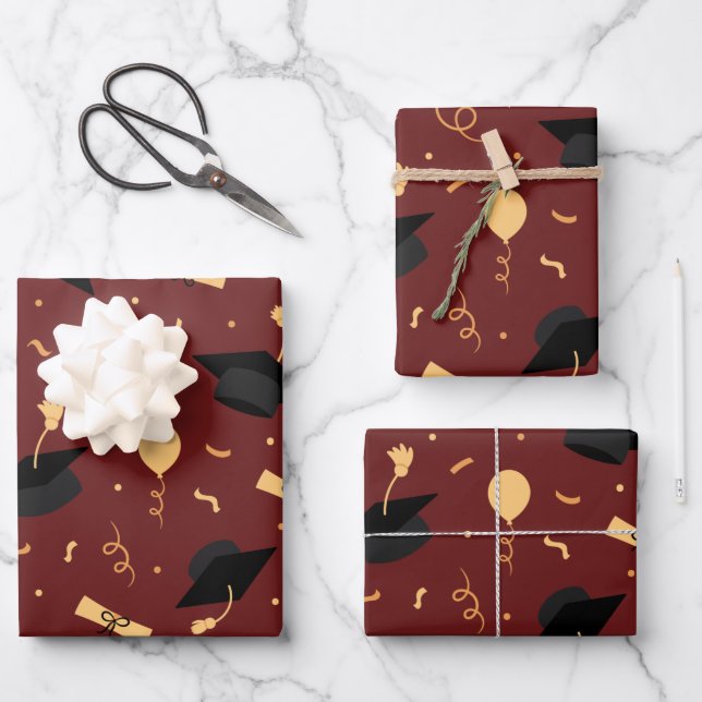 Elegant School Graduation Theme Burgundy  Wrapping Paper Sheet (Front)