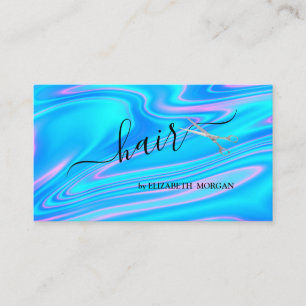 Elegant Scissors Holographic Hair Business Card