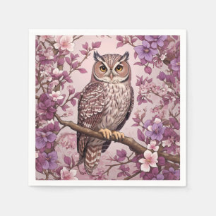 Elegant Scops Owl Purple Floral Napkin