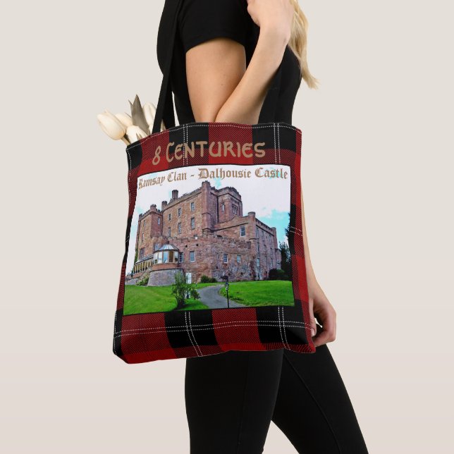 Elegant Scottish Ramsay Clan Castle Tartan Tote Bag (Close Up)