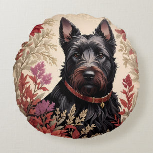 Elegant Scottish Terrier Dog Portrait  Round Cushion
