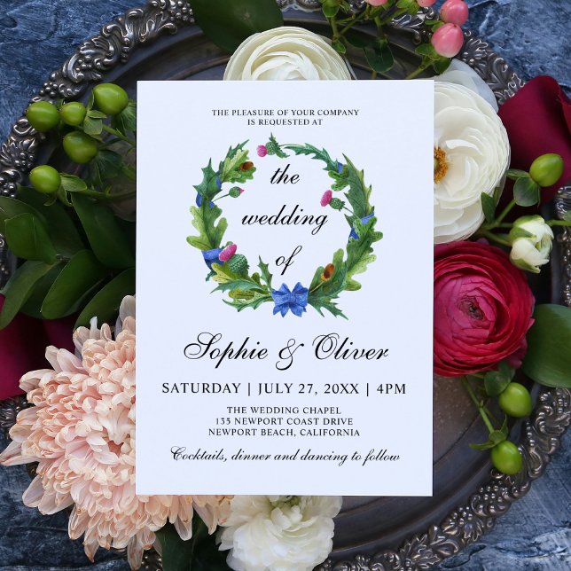 Elegant Scottish Thistle Floral Wedding Invitation (Creator Uploaded)