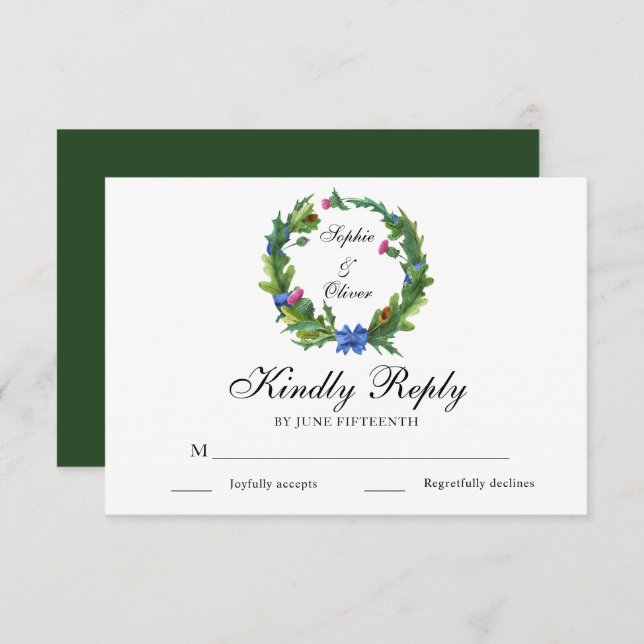 Elegant Scottish Thistle Floral Wedding RSVP Cards (Front/Back)