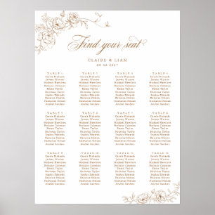 Elegant Scrip 12 Table Rose Wedding Seating Chart