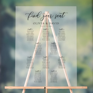 Elegant Script 10 table Seating Chart Acrylic Sign
