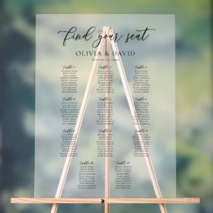 Elegant Script 11 table Seating Chart Acrylic Sign