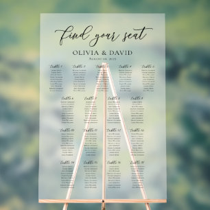 Elegant Script 17 table Seating Chart Acrylic Sign