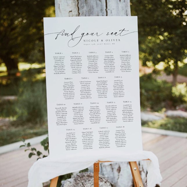 Elegant Script 18 Tables Welcome Seating Chart (Welcome Seating Chart 18 Tables, Modern Script, Wedding Seating Plan)