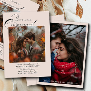 Elegant Script 2 Photo Engagement Party Invitation