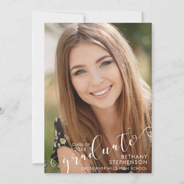 Elegant Script 2 Photo Graduation Announcement (Front)