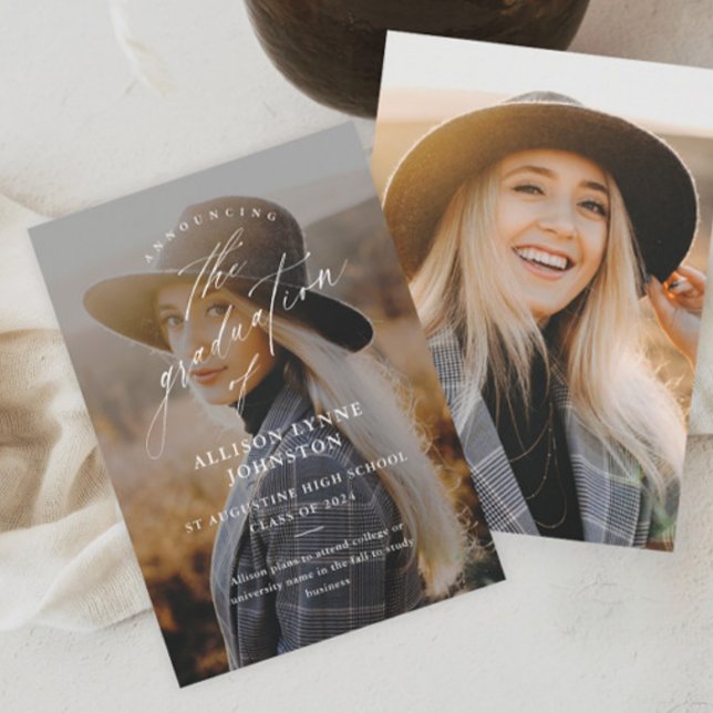 Elegant Script 2 Photo Graduation Announcement (Creator Uploaded)