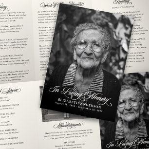 Elegant Script 2-Photo Memorial Order of Service Tri-Fold Programme