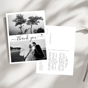 Elegant Script 2 Photo Minimal Wedding Thank You Postcard