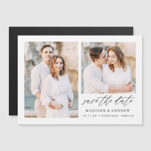 Elegant Script 2 Photo Save the Date Magnetic Invitation