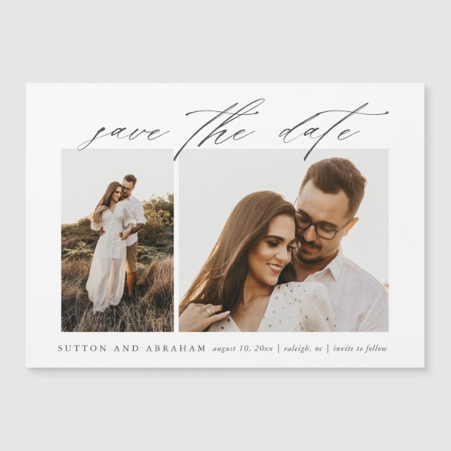 Elegant Script 2 Photo Wedding Save The Date Magnetic Invitation (Front)