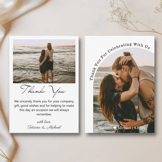 elegant script 2 photos wedding thank you card (Creator Uploaded)